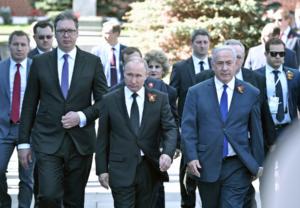 Aleksandar Vučić, Vladimir Putin i Benjamin Netanyahu, Dan pobjede 2018.